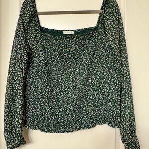 Lush Dark Green Floral Blouse